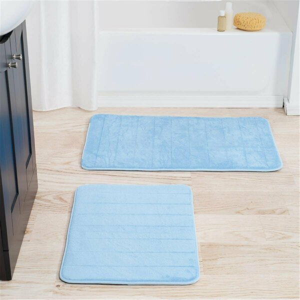 Lavish Home Lavish Home 2 Piece Memory Foam Striped Bath Mat Set - Blue 67-16-B